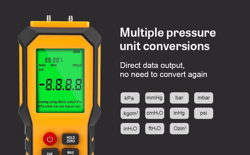 YZTMETER YZT Meter Manometer Air Pressure Meter, Digital Differential Pressure Gauge, HVAC Gas Pressure Meter Dual-Port Manometer Gas Pressure Tester (9v Battery Included)… - Image 2